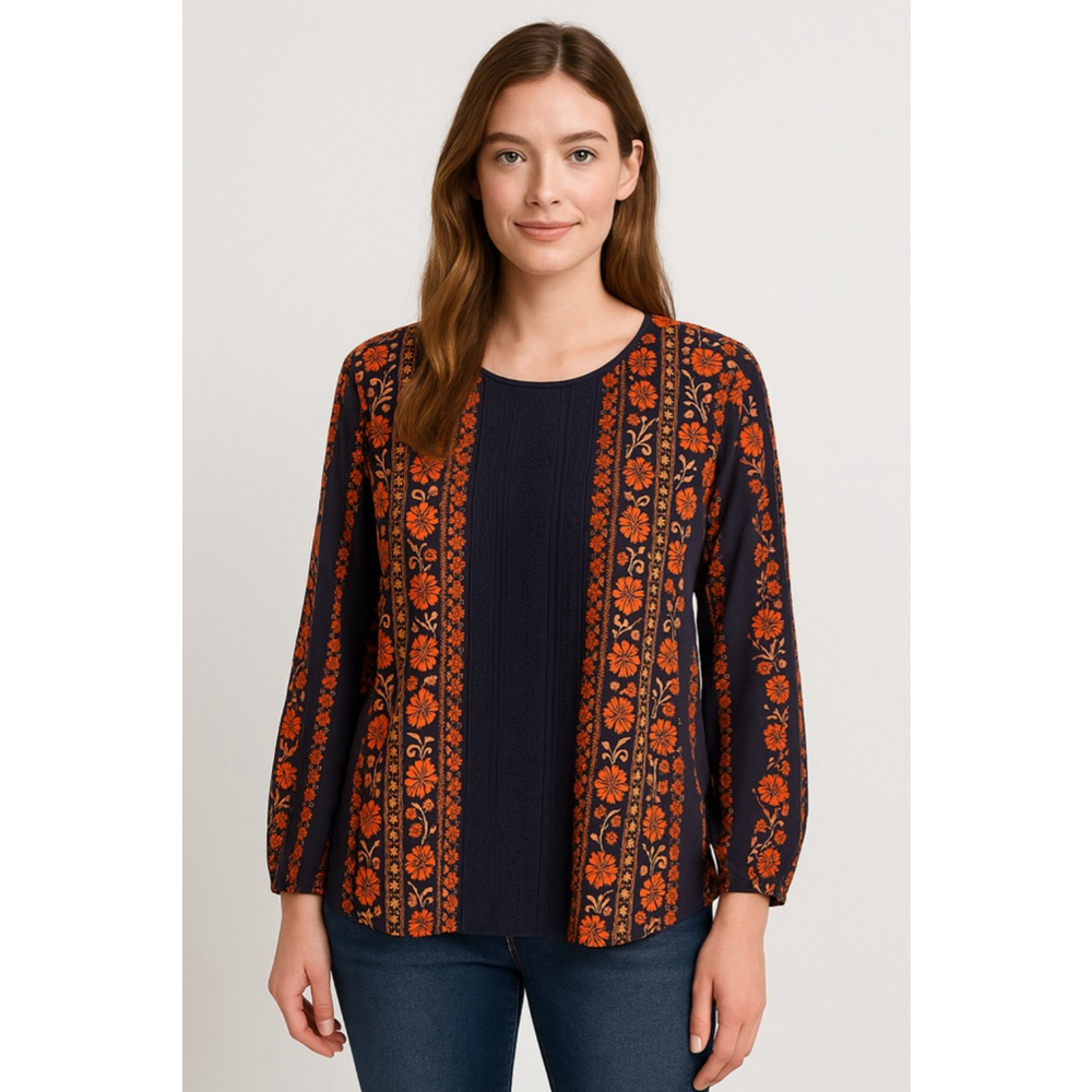 Matilda Jane Boho Floral Top Navy & Orange – Women’s Size M